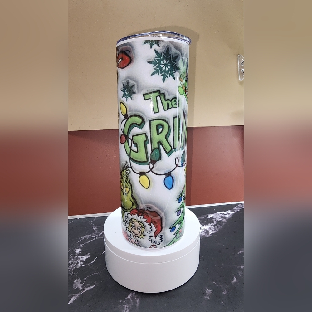 3D Puff Grinch 20oz Tumbler